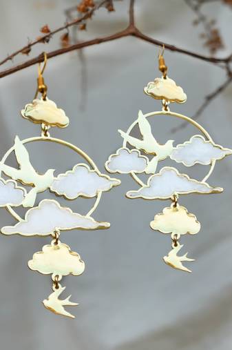 Clouds & birds white resin earrings
