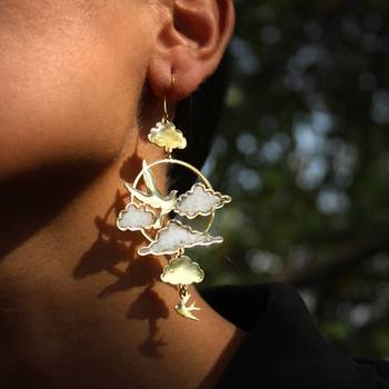 Clouds & birds white resin earrings 2