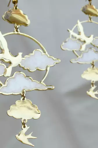 Clouds & birds white resin earrings