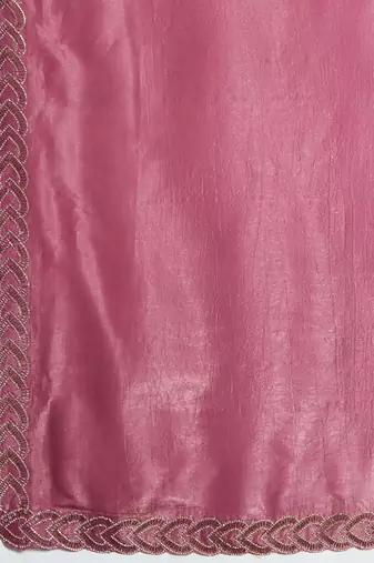 pink silk blend swaroski work saree with unstitched blouse
