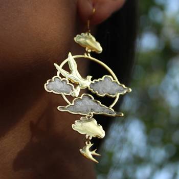 Clouds & birds white resin earrings 4