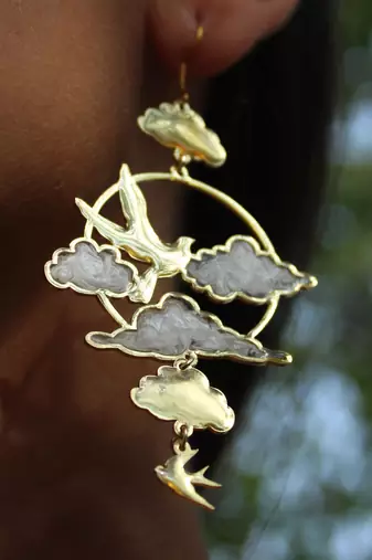 Clouds & birds white resin earrings