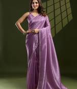 lavender silk blend swaroski work saree with unstitched blouse