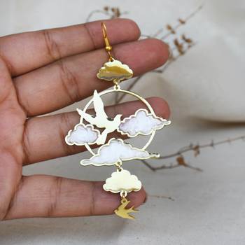 Clouds & birds white resin earrings 5