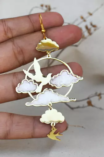 Clouds & birds white resin earrings
