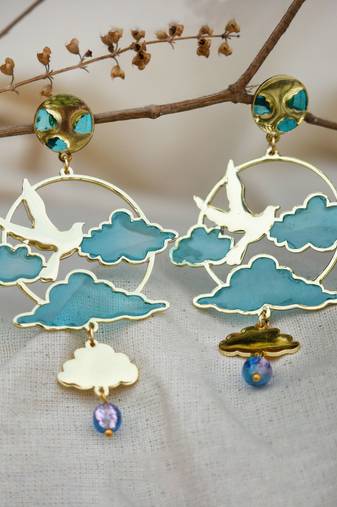 Bird & sky blue resin earrings