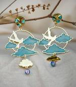 Bird & sky blue resin earrings