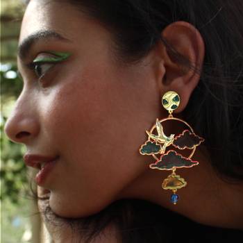 Bird & sky blue resin earrings 2
