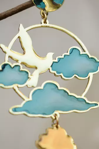Bird & sky blue resin earrings