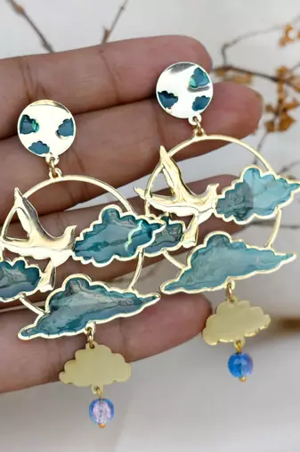 Bird & sky blue resin earrings