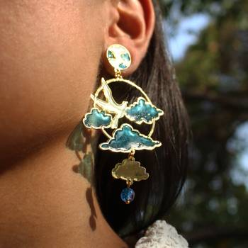 Bird & sky blue resin earrings 5