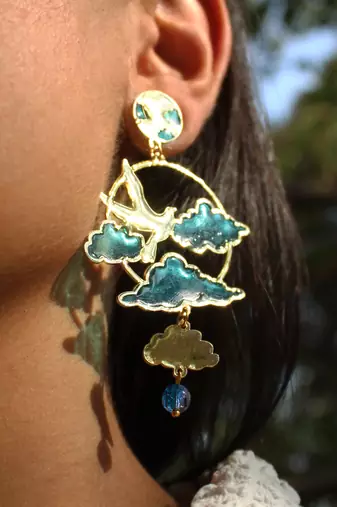 Bird & sky blue resin earrings