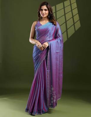 purple silk blend swaroski work saree with unstitched blouse 1