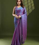 purple silk blend swaroski work saree with unstitched blouse