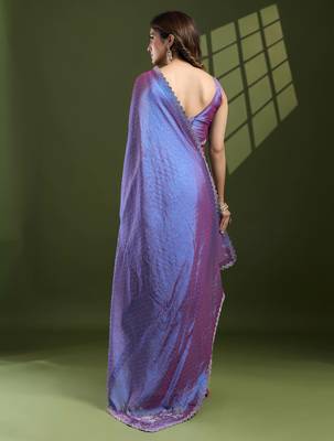 purple silk blend swaroski work saree with unstitched blouse 2