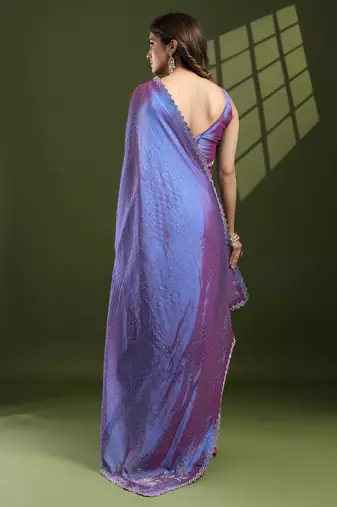 purple silk blend swaroski work saree with unstitched blouse