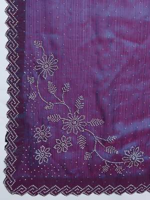 purple silk blend swaroski work saree with unstitched blouse 5