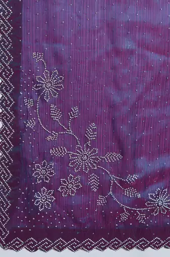 purple silk blend swaroski work saree with unstitched blouse