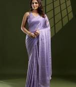 lavender silk blend swaroski work saree with unstitched blouse