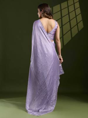 lavender silk blend swaroski work saree with unstitched blouse 2