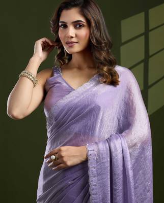lavender silk blend swaroski work saree with unstitched blouse 3