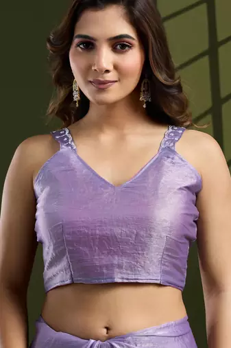 lavender silk blend swaroski work saree with unstitched blouse