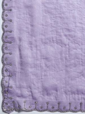 lavender silk blend swaroski work saree with unstitched blouse 5
