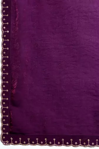 purple silk blend swaroski work saree with unstitched blouse