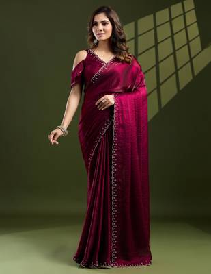 rani silk blend swaroski work saree with unstitched blouse 1