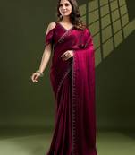 rani silk blend swaroski work saree with unstitched blouse