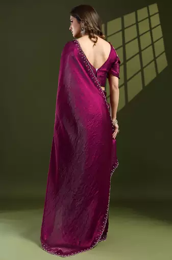 rani silk blend swaroski work saree with unstitched blouse