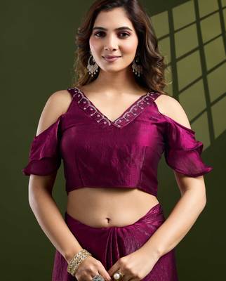 rani silk blend swaroski work saree with unstitched blouse 4