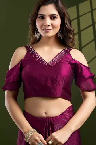 rani silk blend swaroski work saree with unstitched blouse
