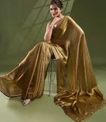 Women's gold silk blend swaroski work saree with unstitched blouse piece