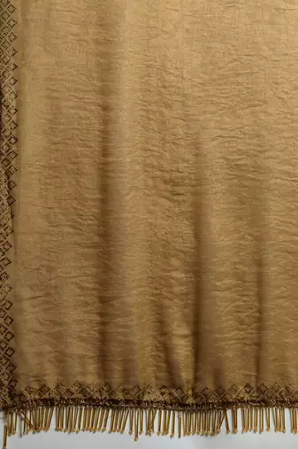 Women's gold silk blend swaroski work saree with unstitched blouse piece