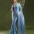 sky blue silk blend swaroski work saree with unstitched blouse