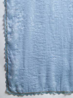 sky blue silk blend swaroski work saree with unstitched blouse 5