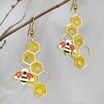 Honey bee theme resin earrings 1