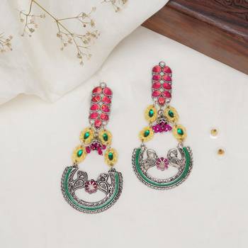 Peacock charm multicolor statement earrings 1