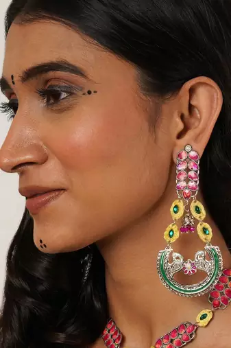 Peacock charm multicolor statement earrings