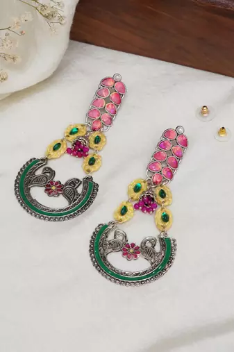 Peacock charm multicolor statement earrings