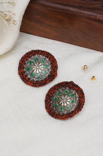 Vintage green & copper crochet earrings