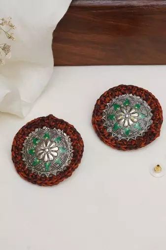 Vintage green & copper crochet earrings