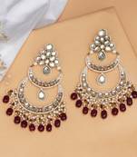Royal kundan chandbali earrings with pearls & maroon semi precious stones