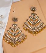 Traditional kundan dangler earrings with yellow beads & white pearls