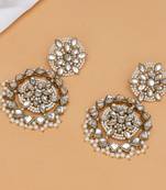 Handcrafted kundan flower stud earrings with pearl fringe