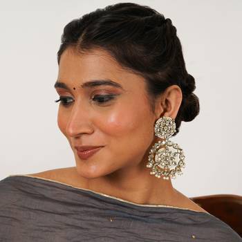 Handcrafted kundan flower stud earrings with pearl fringe 4