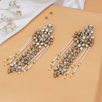 Pink & Multicolored floral kundan drop earrings with pearls 3
