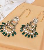 Traditional kundan chandelier earrings with green stones