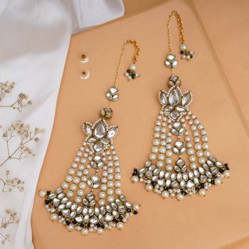 Floral kundan chandbali with pearl drapes earrings 1